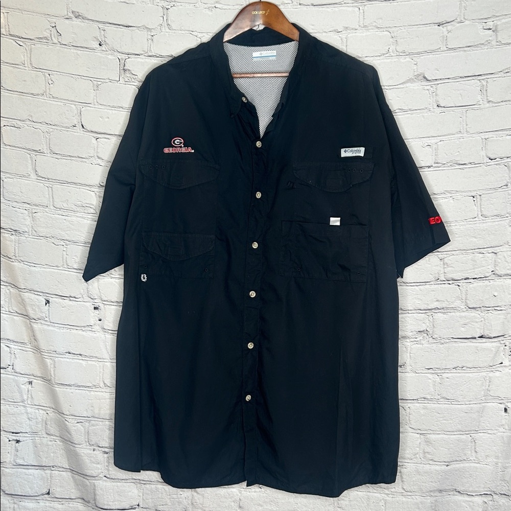Columbia UGA Georgia Short Sleeve Black Fishing Shirt Size 4X